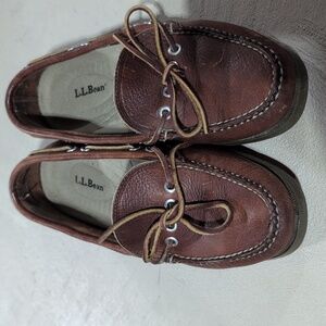 LL Bean Vintage Womens Classic Brown Leather Boat Shoes Size 7.5 Medium Width